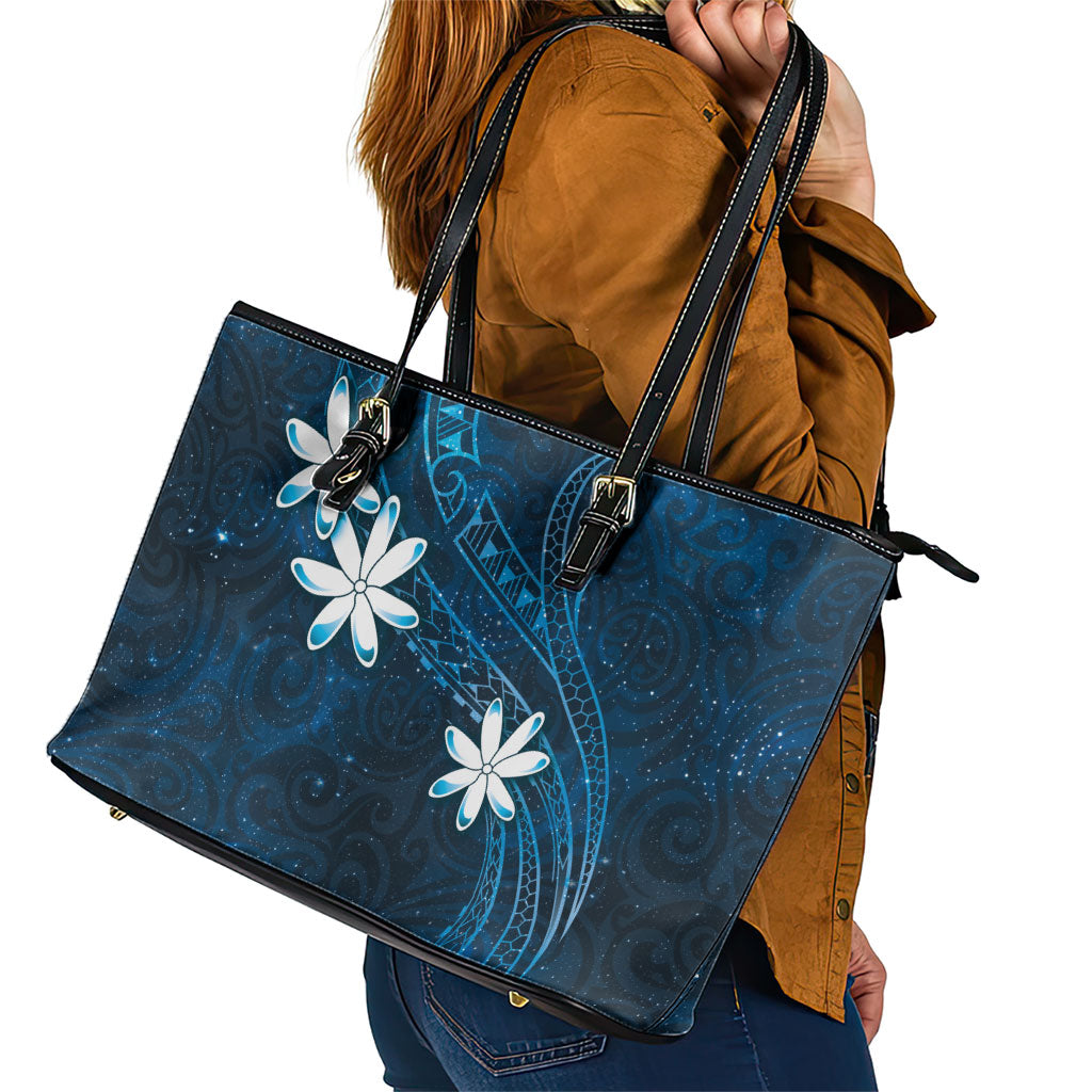 Tahiti Matarii Leather Tote Bag Tahitian Spring Blue Galaxy LT05 - Polynesian Pride