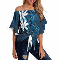 Tahiti Matarii Off Shoulder Wrap Waist Top Tahitian Spring Blue Galaxy LT05 Blue - Polynesian Pride