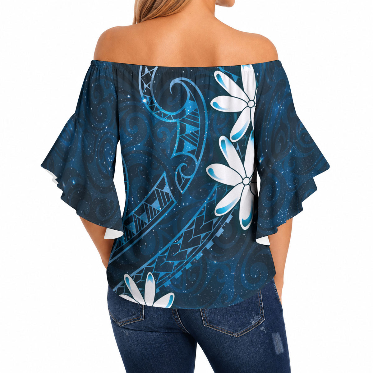 Tahiti Matarii Off Shoulder Wrap Waist Top Tahitian Spring Blue Galaxy LT05 - Polynesian Pride