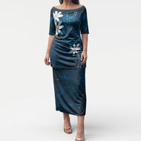 Tahiti Matarii Puletasi Tahitian Spring Blue Galaxy LT05 Long Dress Blue - Polynesian Pride