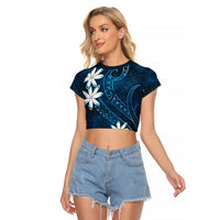 Tahiti Matarii Raglan Cropped T Shirt Tahitian Spring Blue Galaxy LT05 Female Blue - Polynesian Pride