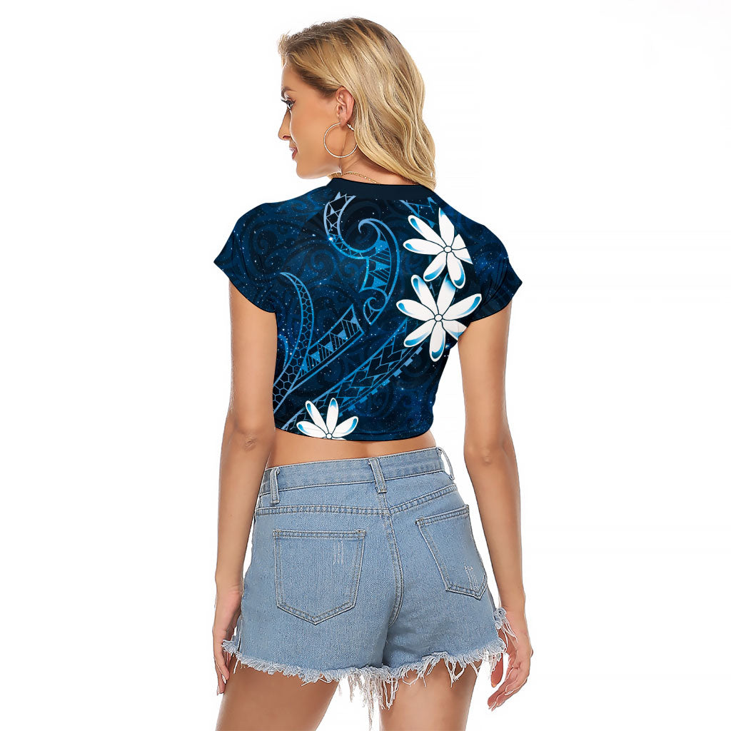 Tahiti Matarii Raglan Cropped T Shirt Tahitian Spring Blue Galaxy LT05 - Polynesian Pride