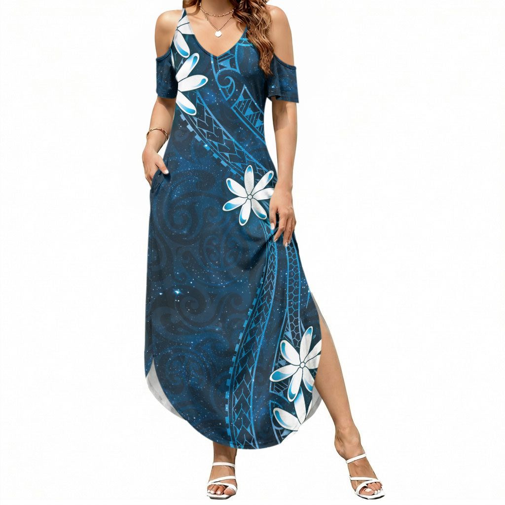 Tahiti Matarii Summer Maxi Dress Tahitian Spring Blue Galaxy LT05 Women Blue - Polynesian Pride