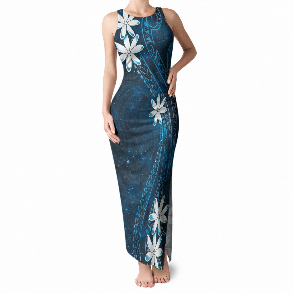 Tahiti Matarii Tank Maxi Dress Tahitian Spring Blue Galaxy LT05 Women Blue - Polynesian Pride