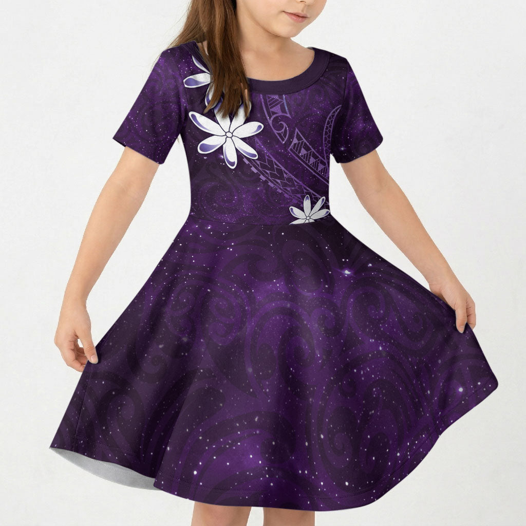 Tahiti Matarii Kid Short Sleeve Dress Tahitian Spring Purple Galaxy LT05 KID Purple - Polynesian Pride