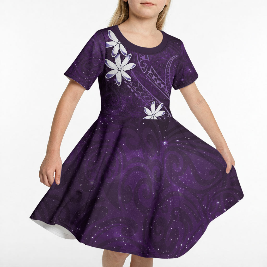 Tahiti Matarii Kid Short Sleeve Dress Tahitian Spring Purple Galaxy LT05 - Polynesian Pride