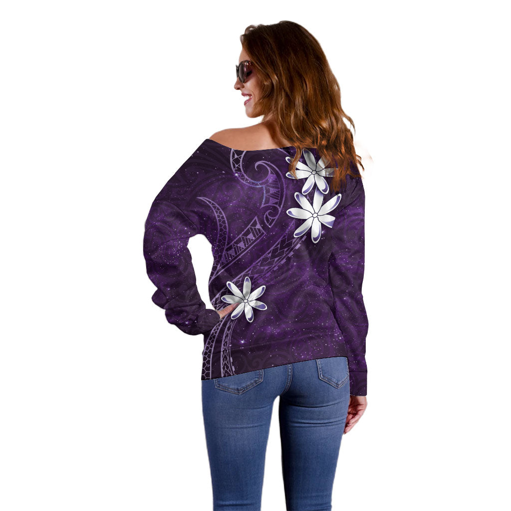 Tahiti Matarii Off Shoulder Sweater Tahitian Spring Purple Galaxy LT05 - Polynesian Pride