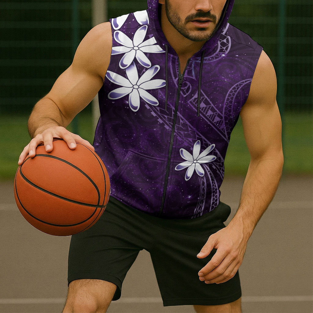 Tahiti Matarii Sleeveless Zip Hoodie Tahitian Spring Purple Galaxy LT05 - Polynesian Pride