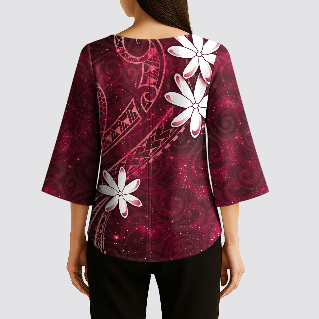 Tahiti Matarii Kimono Sleeve Blouse Tahitian Spring Red Galaxy LT05 - Polynesian Pride