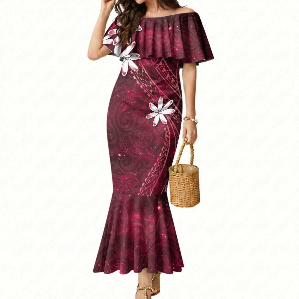 Tahiti Matarii Mermaid Dress Tahitian Spring Red Galaxy LT05 Women Red - Polynesian Pride
