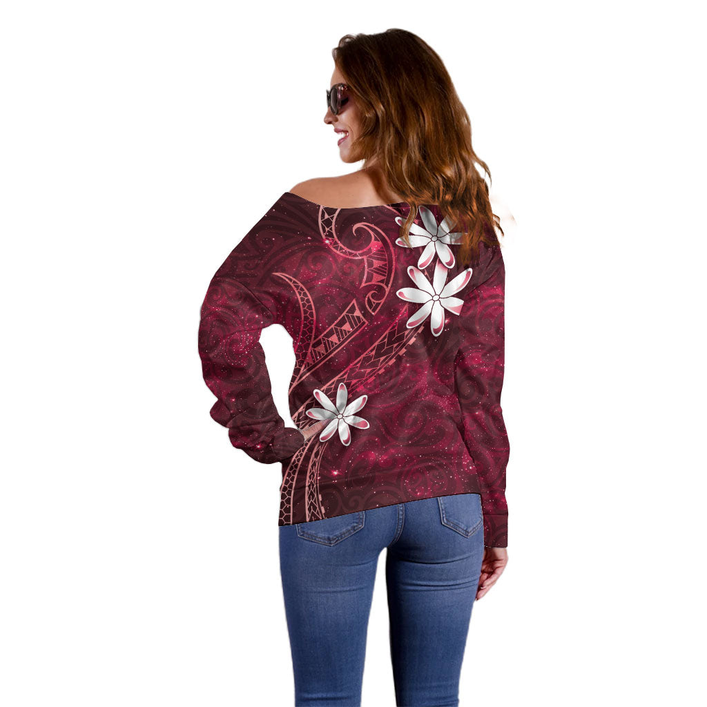 Tahiti Matarii Off Shoulder Sweater Tahitian Spring Red Galaxy LT05 - Polynesian Pride