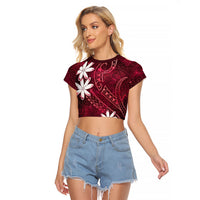 Tahiti Matarii Raglan Cropped T Shirt Tahitian Spring Red Galaxy LT05 Female Red - Polynesian Pride
