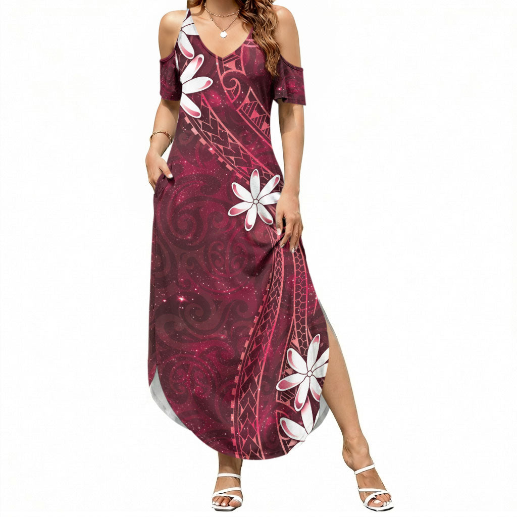 Tahiti Matarii Summer Maxi Dress Tahitian Spring Red Galaxy LT05 Women Red - Polynesian Pride