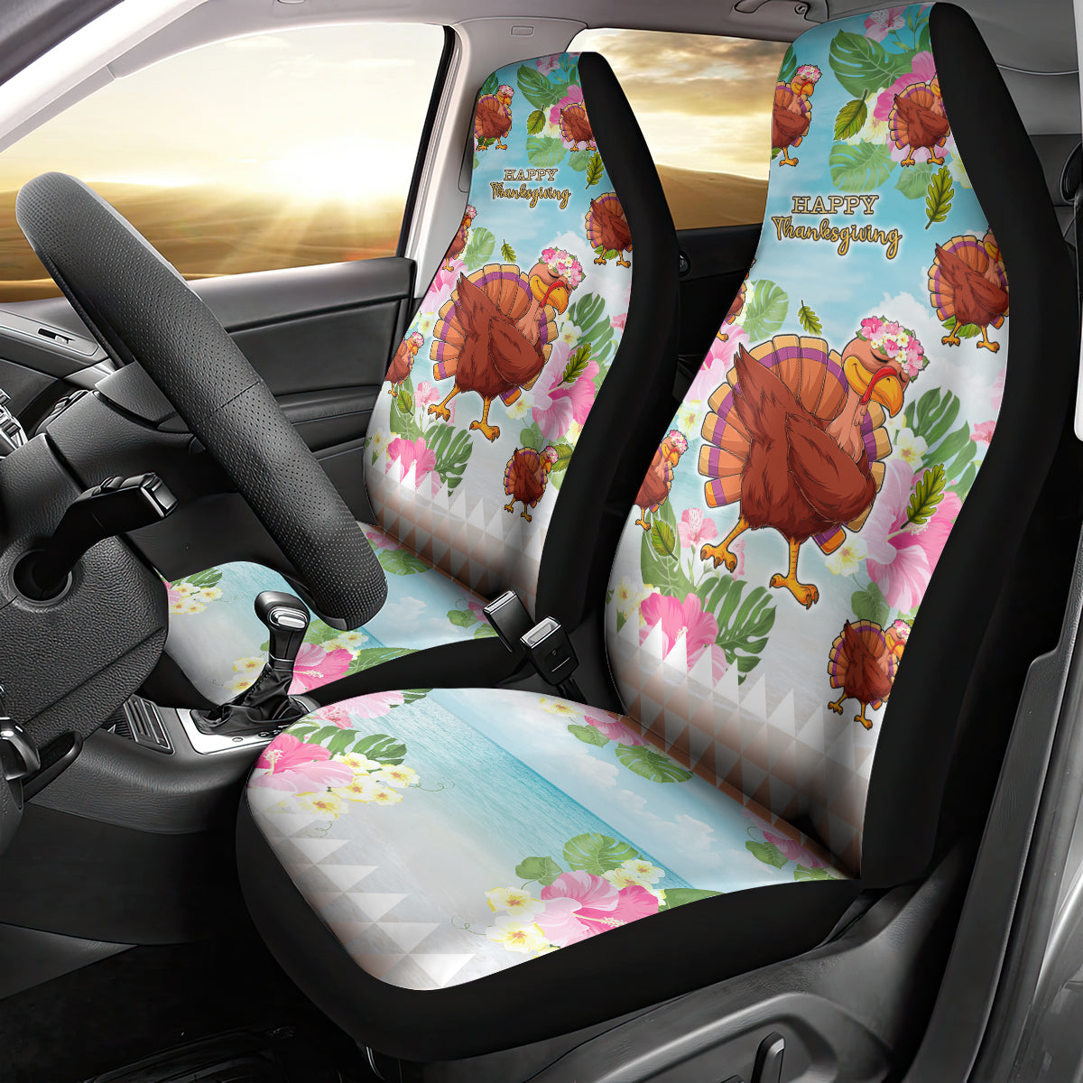 Hawaii Thanksgiving Car Seat Cover Funny Turkey Dabbing Dance LT05 - Polynesian Pride