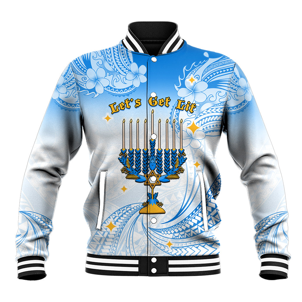 Polynesia Hanukkah Festival Baseball Jacket With Menorah Polynesian Style LT05 Unisex Blue - Polynesian Pride