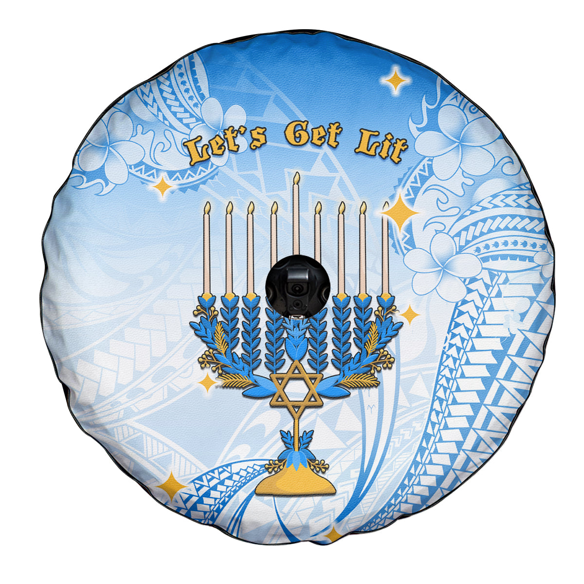 Polynesia Hanukkah Festival Spare Tire Cover With Menorah Polynesian Style LT05 - Polynesian Pride