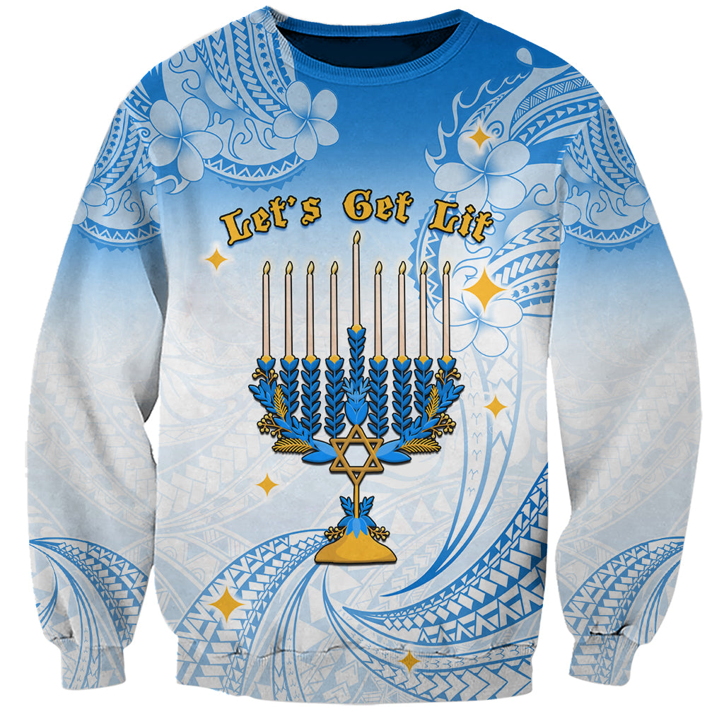 Polynesia Hanukkah Festival Sweatshirt With Menorah Polynesian Style LT05 Unisex Blue - Polynesian Pride