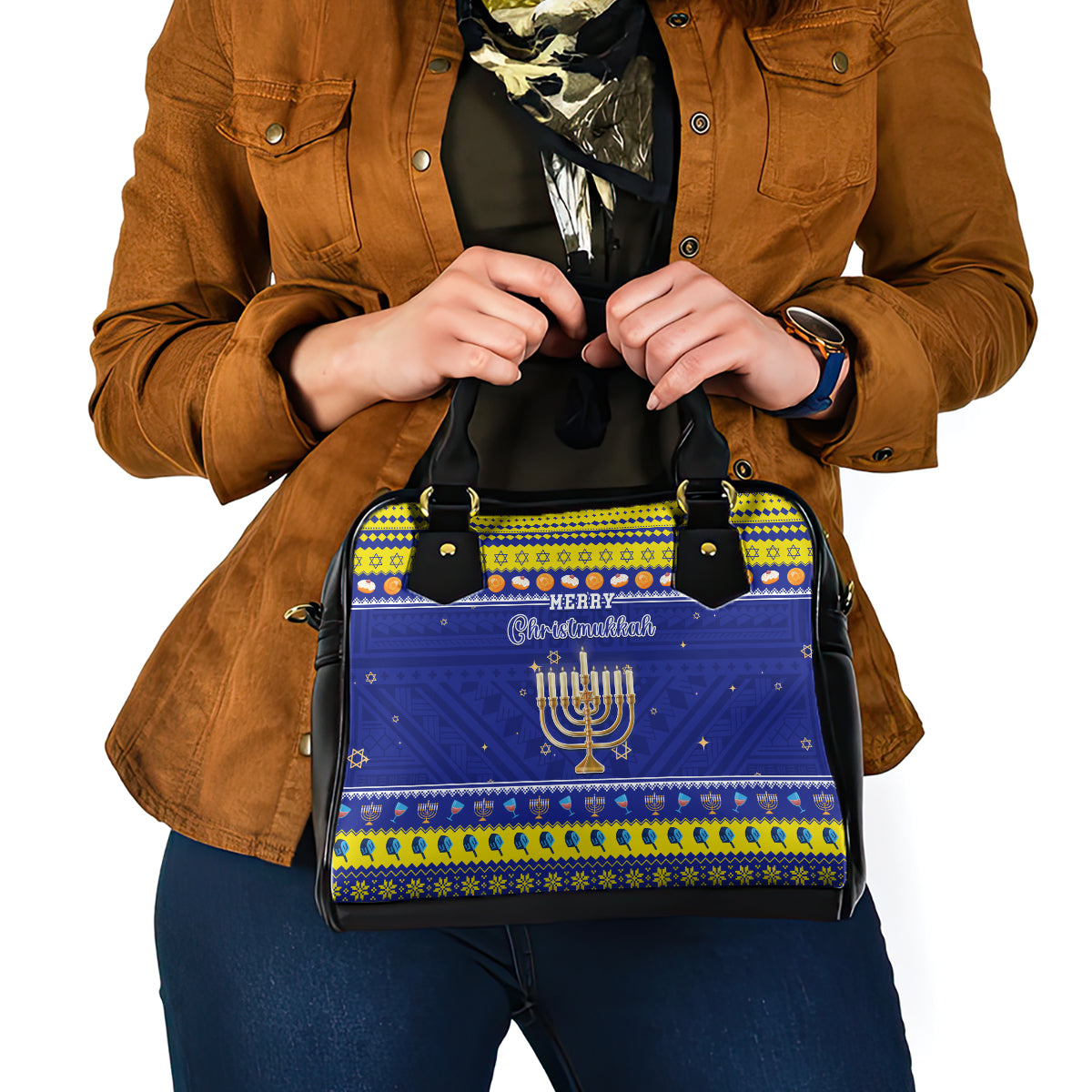 Polynesia Christmukkah Shoulder Handbag Menorah With Polynesian Tribal Pattern LT05 - Polynesian Pride