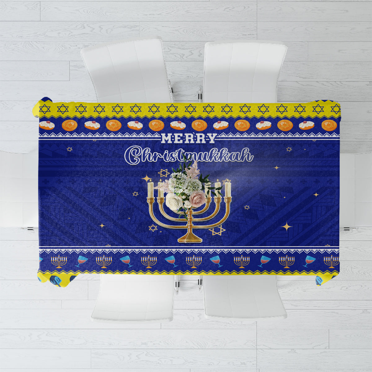 Polynesia Christmukkah Tablecloth Menorah With Polynesian Tribal Pattern LT05 Blue - Polynesian Pride