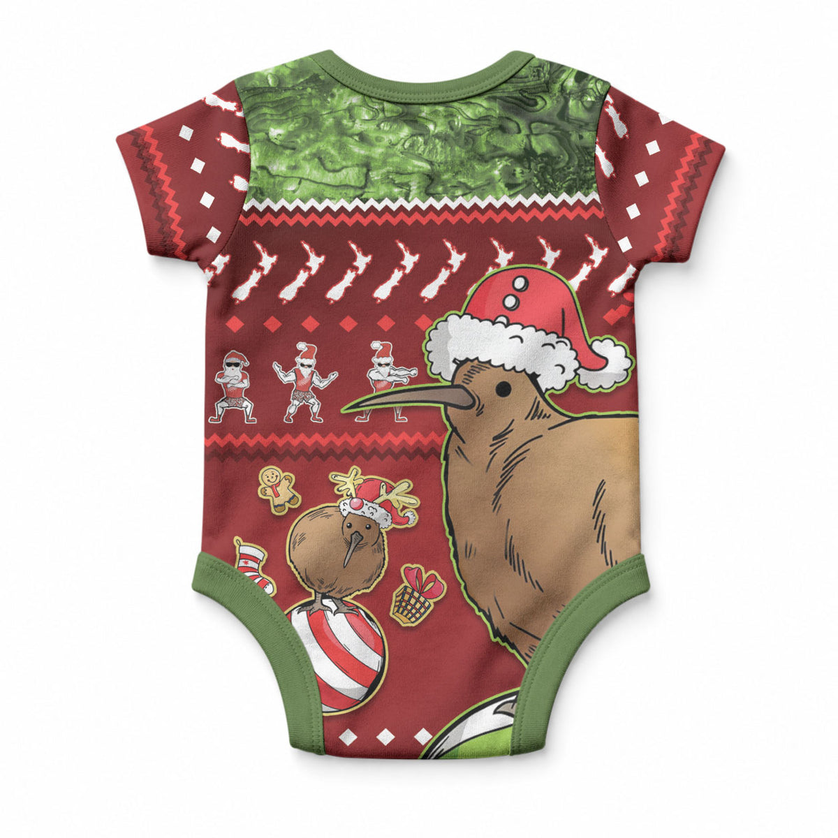 New Zealand Kiwi Christmas Baby Onesie Paua Shell Glitter Green LT05 - Polynesian Pride
