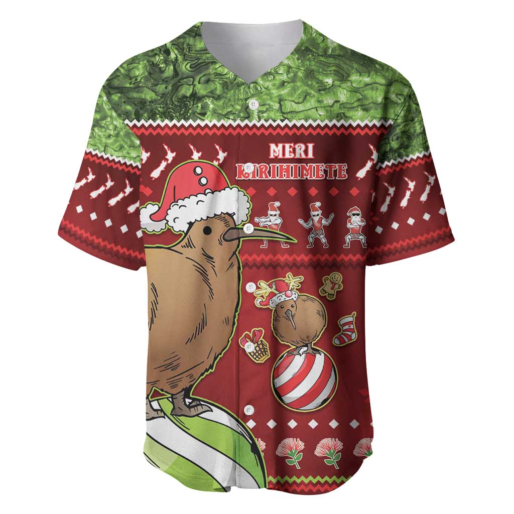 New Zealand Kiwi Christmas Baseball Jersey Paua Shell Glitter Green LT05 Red - Polynesian Pride