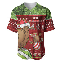 New Zealand Kiwi Christmas Baseball Jersey Paua Shell Glitter Green LT05 Red - Polynesian Pride