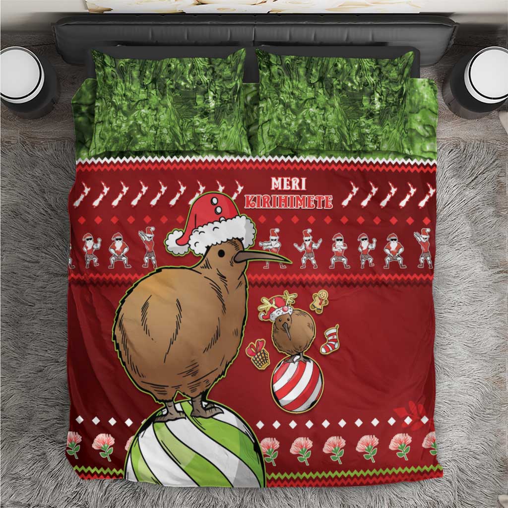 New Zealand Kiwi Christmas Bedding Set Paua Shell Glitter Green LT05 Red - Polynesian Pride