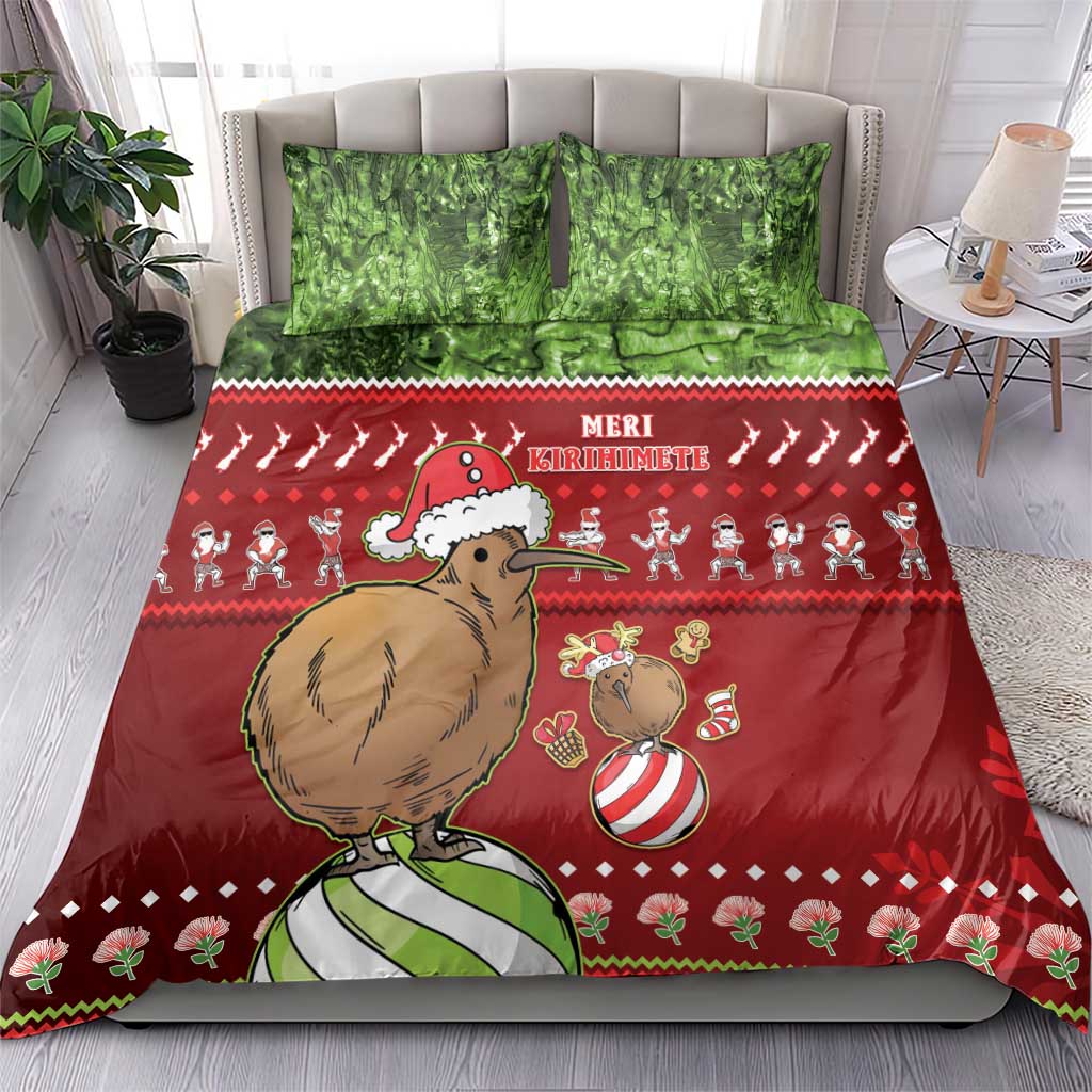 New Zealand Kiwi Christmas Bedding Set Paua Shell Glitter Green LT05 - Polynesian Pride
