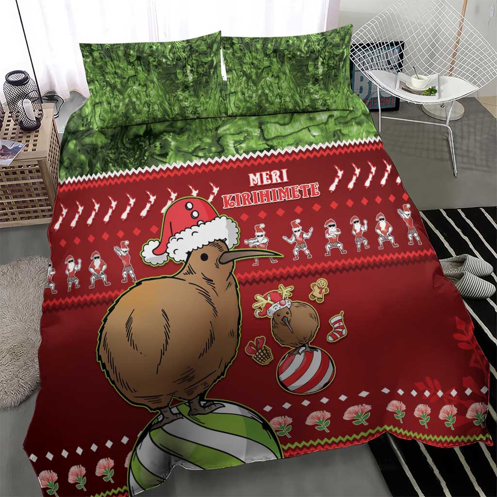 New Zealand Kiwi Christmas Bedding Set Paua Shell Glitter Green LT05 - Polynesian Pride