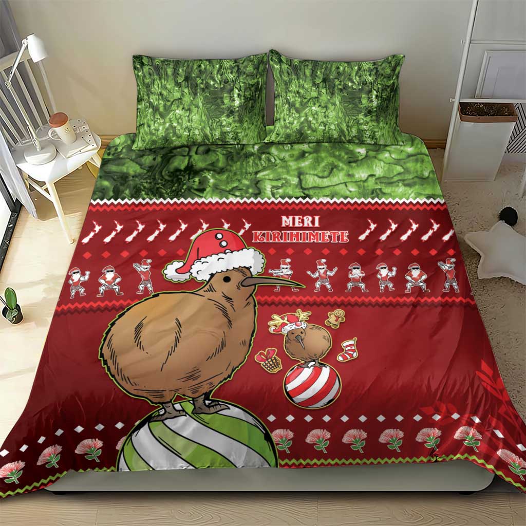New Zealand Kiwi Christmas Bedding Set Paua Shell Glitter Green LT05 - Polynesian Pride