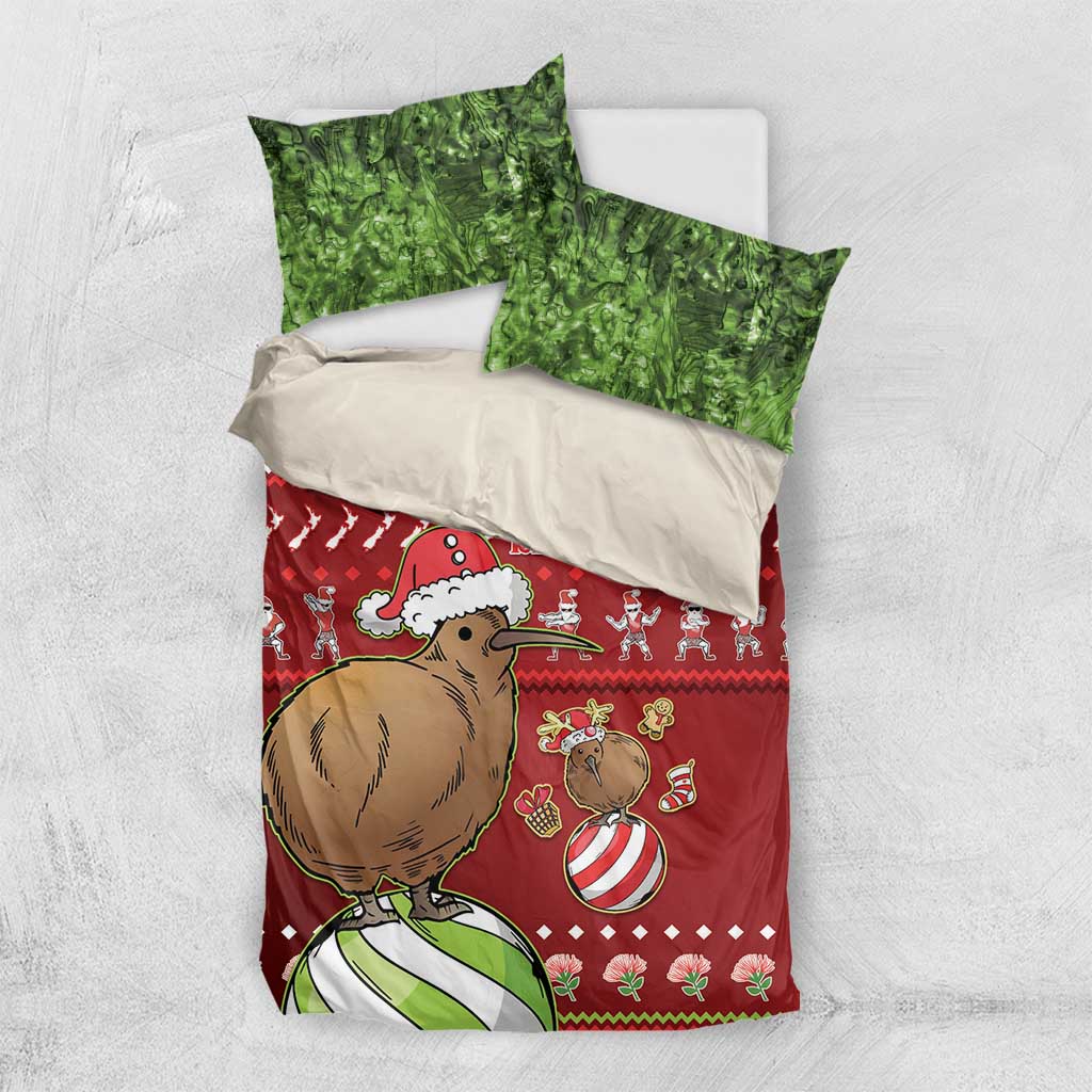 New Zealand Kiwi Christmas Bedding Set Paua Shell Glitter Green LT05 US Twin 172cm x 218cm Red - Polynesian Pride