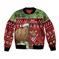New Zealand Kiwi Christmas Bomber Jacket Paua Shell Glitter Green LT05 Unisex Red - Polynesian Pride