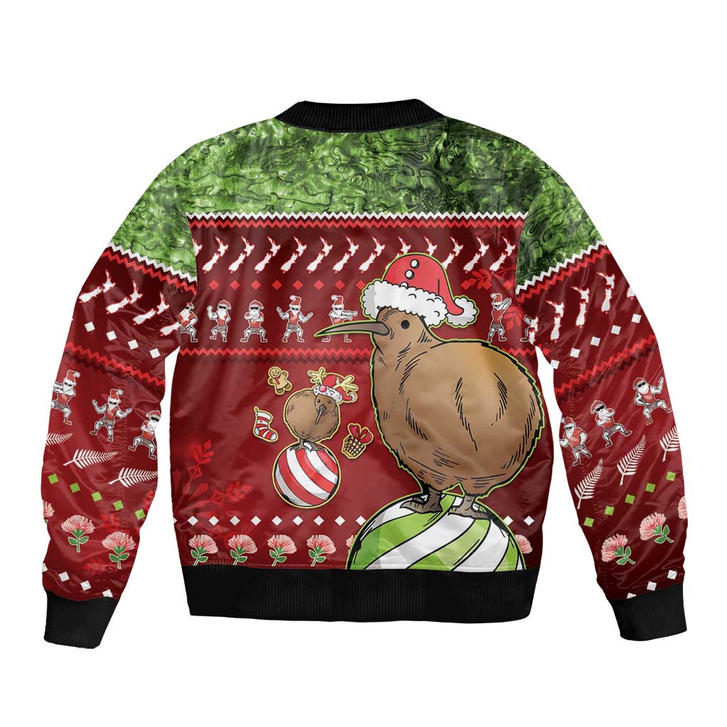 New Zealand Kiwi Christmas Bomber Jacket Paua Shell Glitter Green LT05 - Polynesian Pride