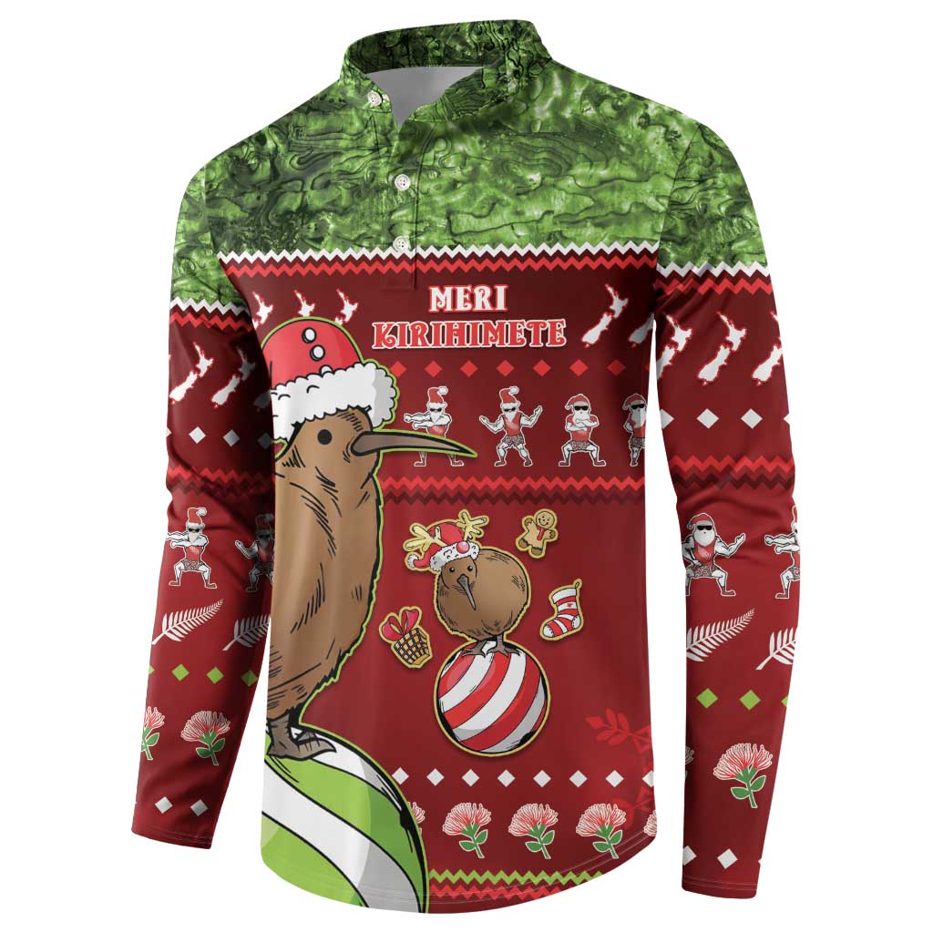 New Zealand Kiwi Christmas Button Sweatshirt Paua Shell Glitter Green LT05 - Polynesian Pride