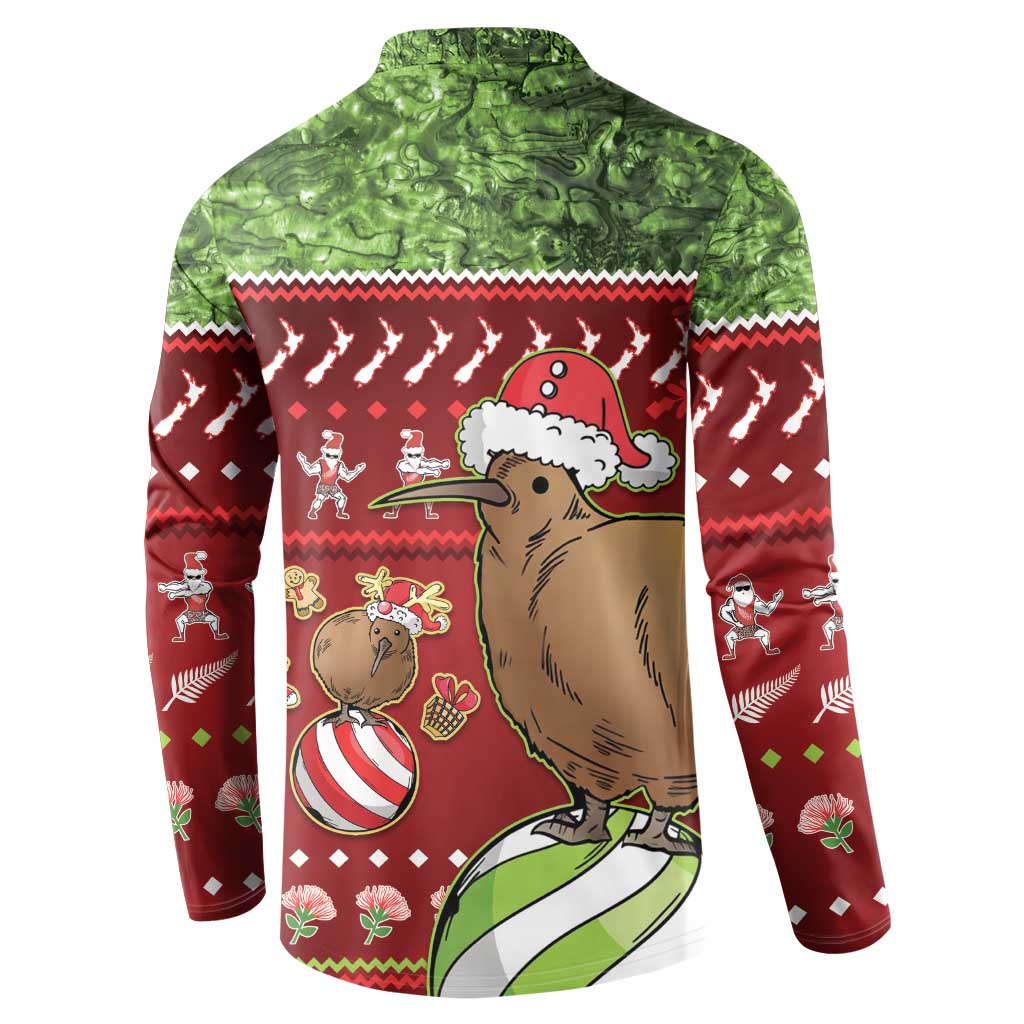 New Zealand Kiwi Christmas Button Sweatshirt Paua Shell Glitter Green LT05 - Polynesian Pride
