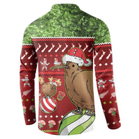 New Zealand Kiwi Christmas Button Sweatshirt Paua Shell Glitter Green LT05 - Polynesian Pride