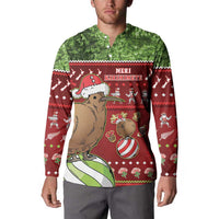 New Zealand Kiwi Christmas Button Sweatshirt Paua Shell Glitter Green LT05 - Polynesian Pride
