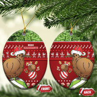 New Zealand Kiwi Christmas Ceramic Ornament Paua Shell Glitter Green LT05 Oval Red - Polynesian Pride