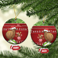 New Zealand Kiwi Christmas Ceramic Ornament Paua Shell Glitter Green LT05 Circle Red - Polynesian Pride