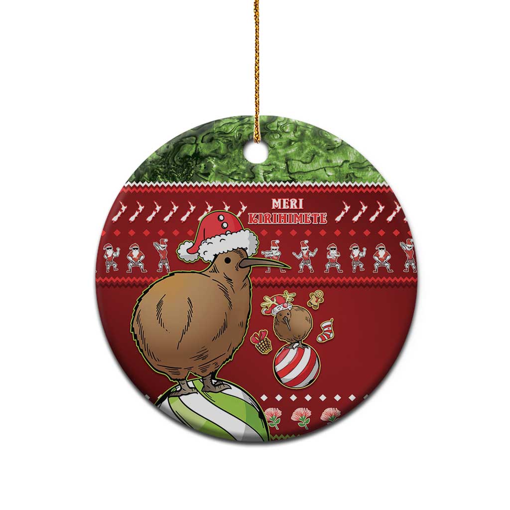 New Zealand Kiwi Christmas Ceramic Ornament Paua Shell Glitter Green LT05 - Polynesian Pride