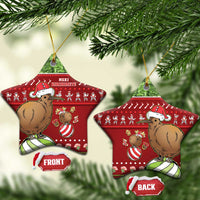 New Zealand Kiwi Christmas Ceramic Ornament Paua Shell Glitter Green LT05 Star Red - Polynesian Pride