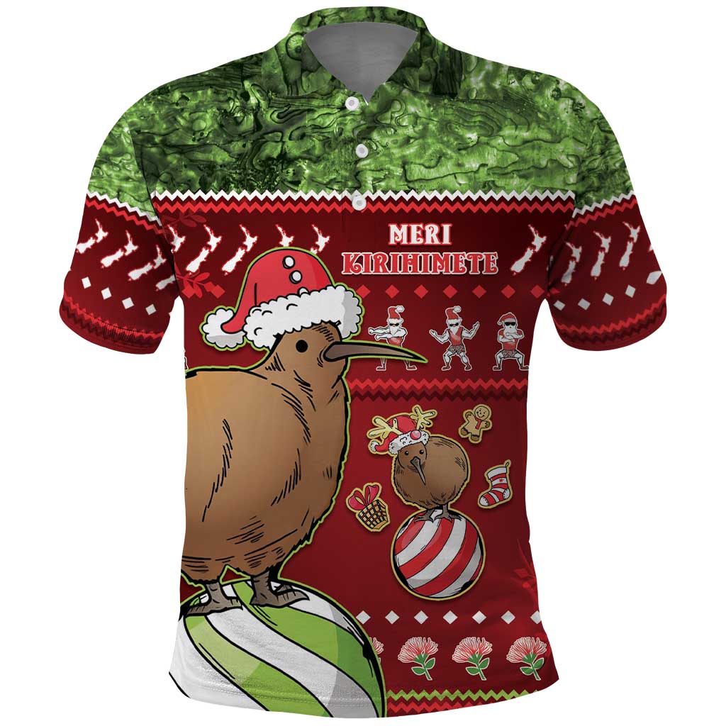 New Zealand Kiwi Christmas Polo Shirt Paua Shell Glitter Green LT05 Red - Polynesian Pride
