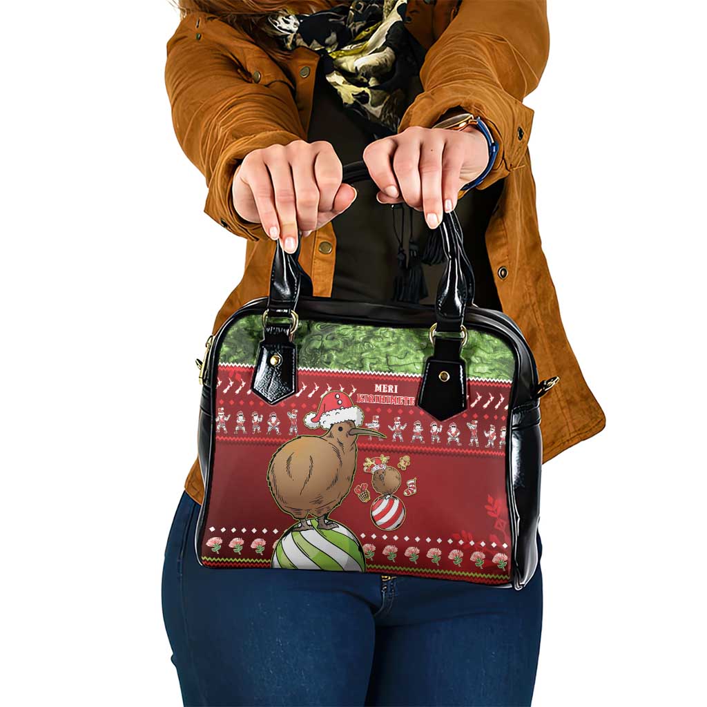 New Zealand Kiwi Christmas Shoulder Handbag Paua Shell Glitter Green LT05 One Size Red - Polynesian Pride