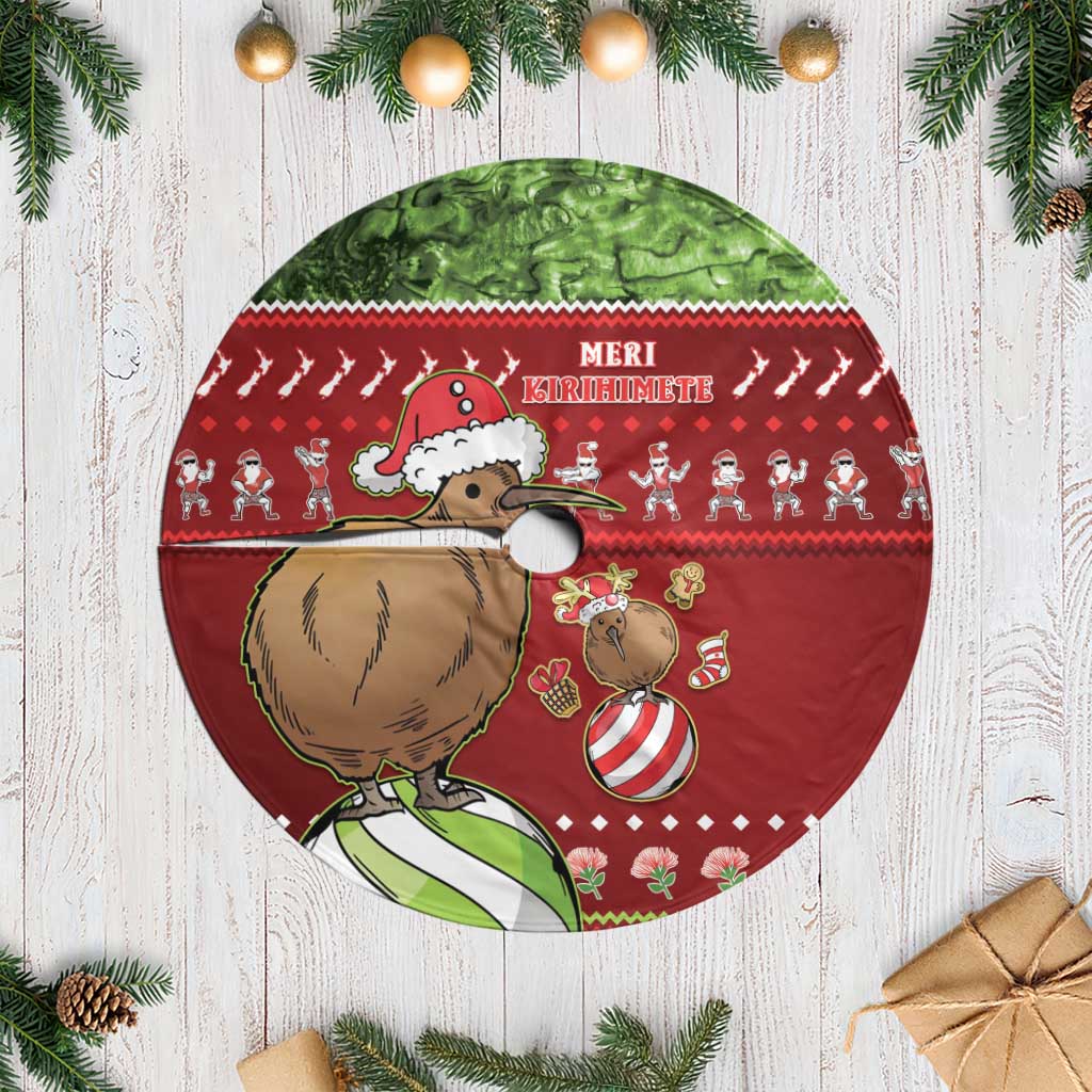 New Zealand Kiwi Christmas Tree Skirt Paua Shell Glitter Green LT05 Casual Red - Polynesian Pride