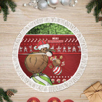 New Zealand Kiwi Christmas Tree Skirt Paua Shell Glitter Green LT05 Fringed Red - Polynesian Pride