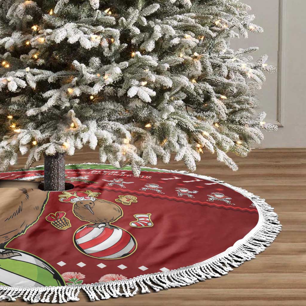 New Zealand Kiwi Christmas Tree Skirt Paua Shell Glitter Green LT05 - Polynesian Pride