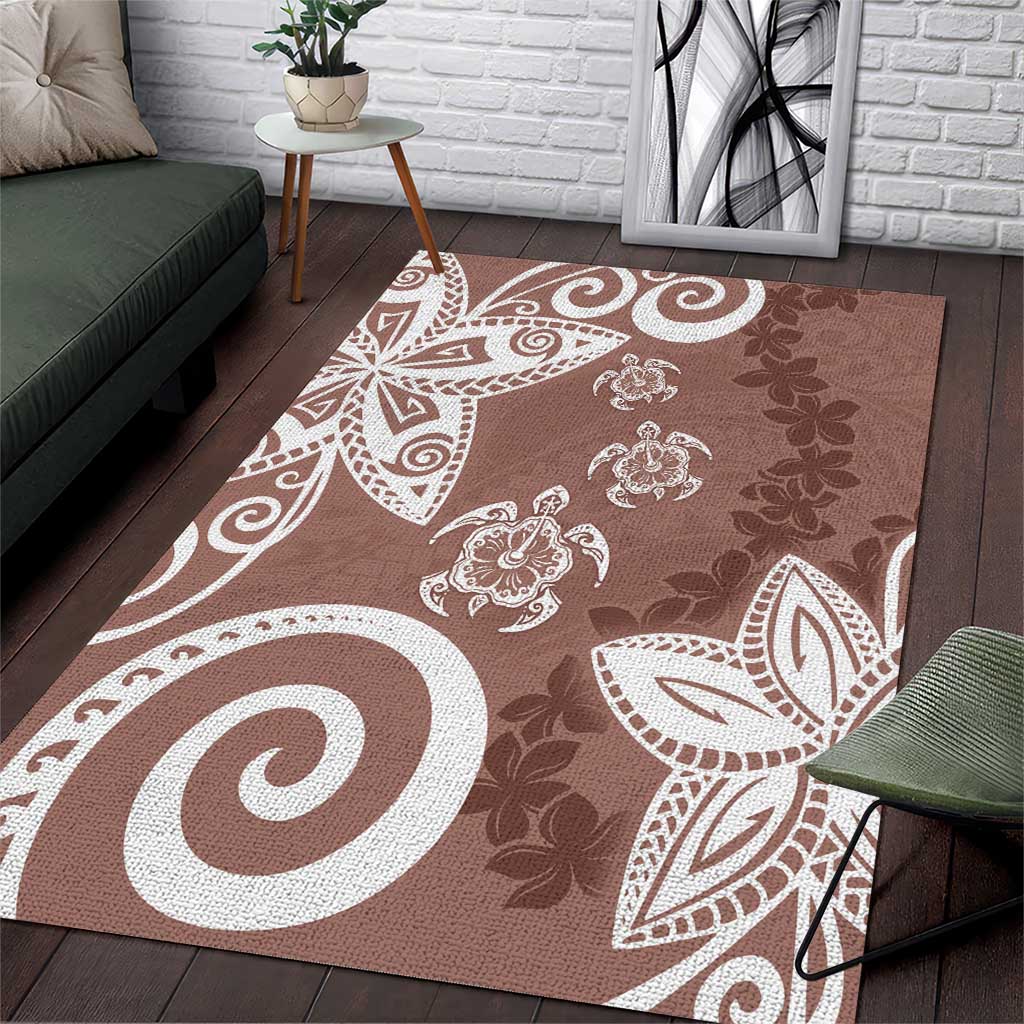 Polynesia Area Rug Brown Tribal Turtle Floral Pattern