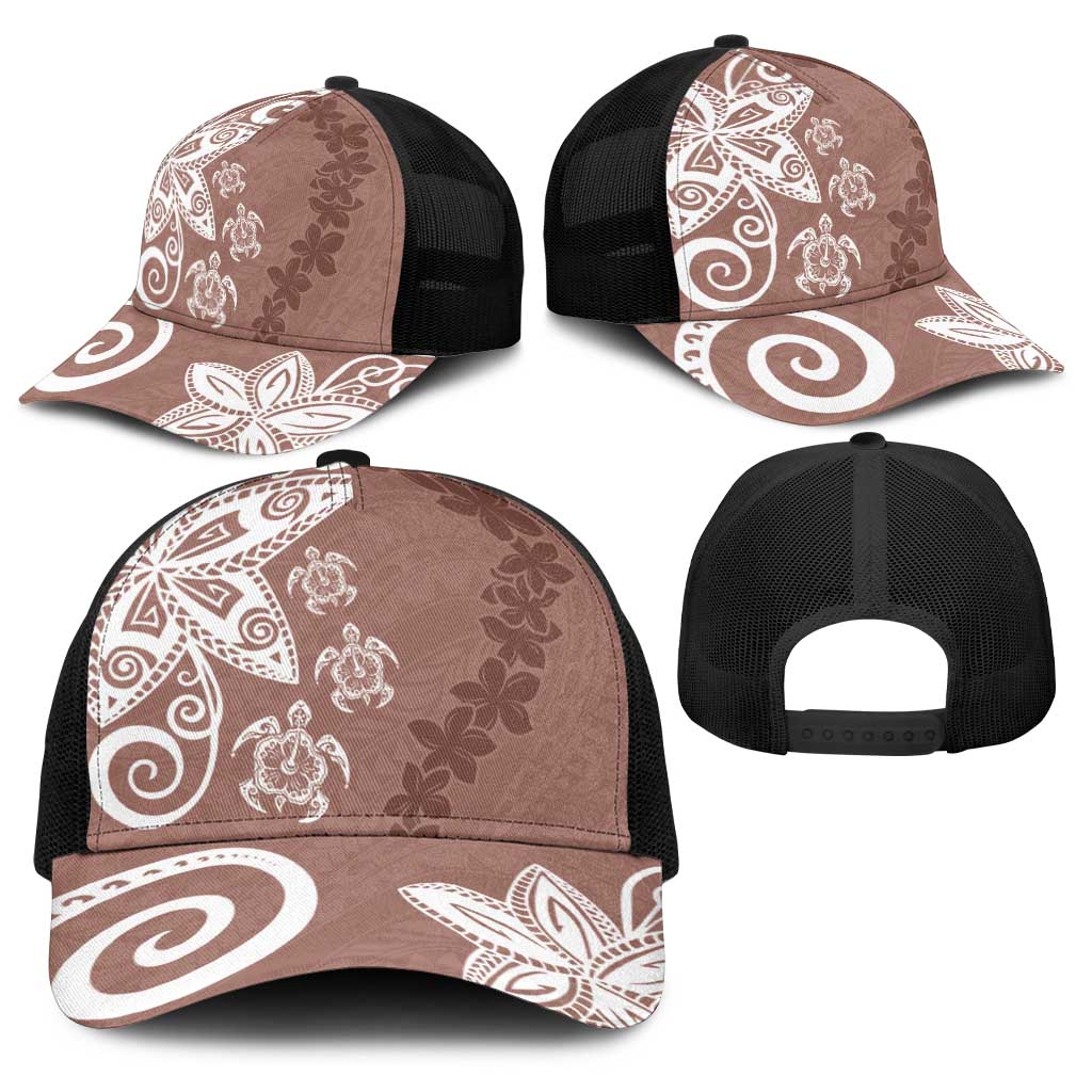 Polynesia Baseball Net Cap Brown Tribal Turtle Floral Pattern LT05 - Polynesian Pride