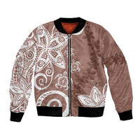 Polynesia Bomber Jacket Brown Tribal Turtle Floral Pattern LT05 Unisex Brown - Polynesian Pride