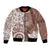 Polynesia Bomber Jacket Brown Tribal Turtle Floral Pattern